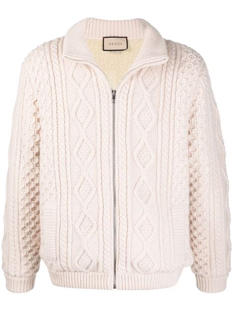 gucci wool knit bomber|Cable knit bomber jacket .